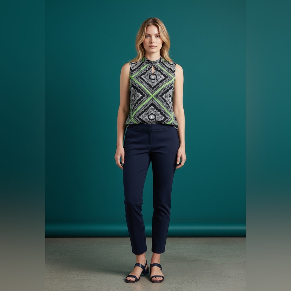 Tommy Hilfiger Navy and Green sleeveless top.